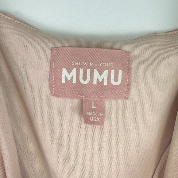 Show Me Your MuMu Liz Maxi V Neck Mock Wrap Slit Dress Dusty Blush Crisp L - Picture 8 of 10